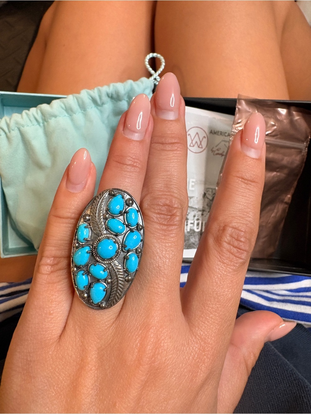 NIB American West Turquoise Cluster Statement Ring sterling silver 925 size 5